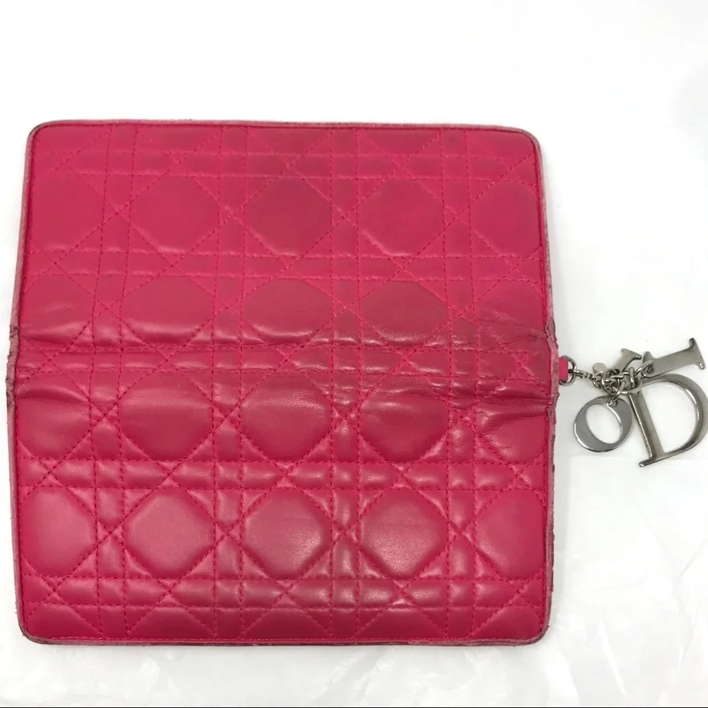 Dior Lady Dior Lambskin Leather Bifold Long Wallet w/ Charm